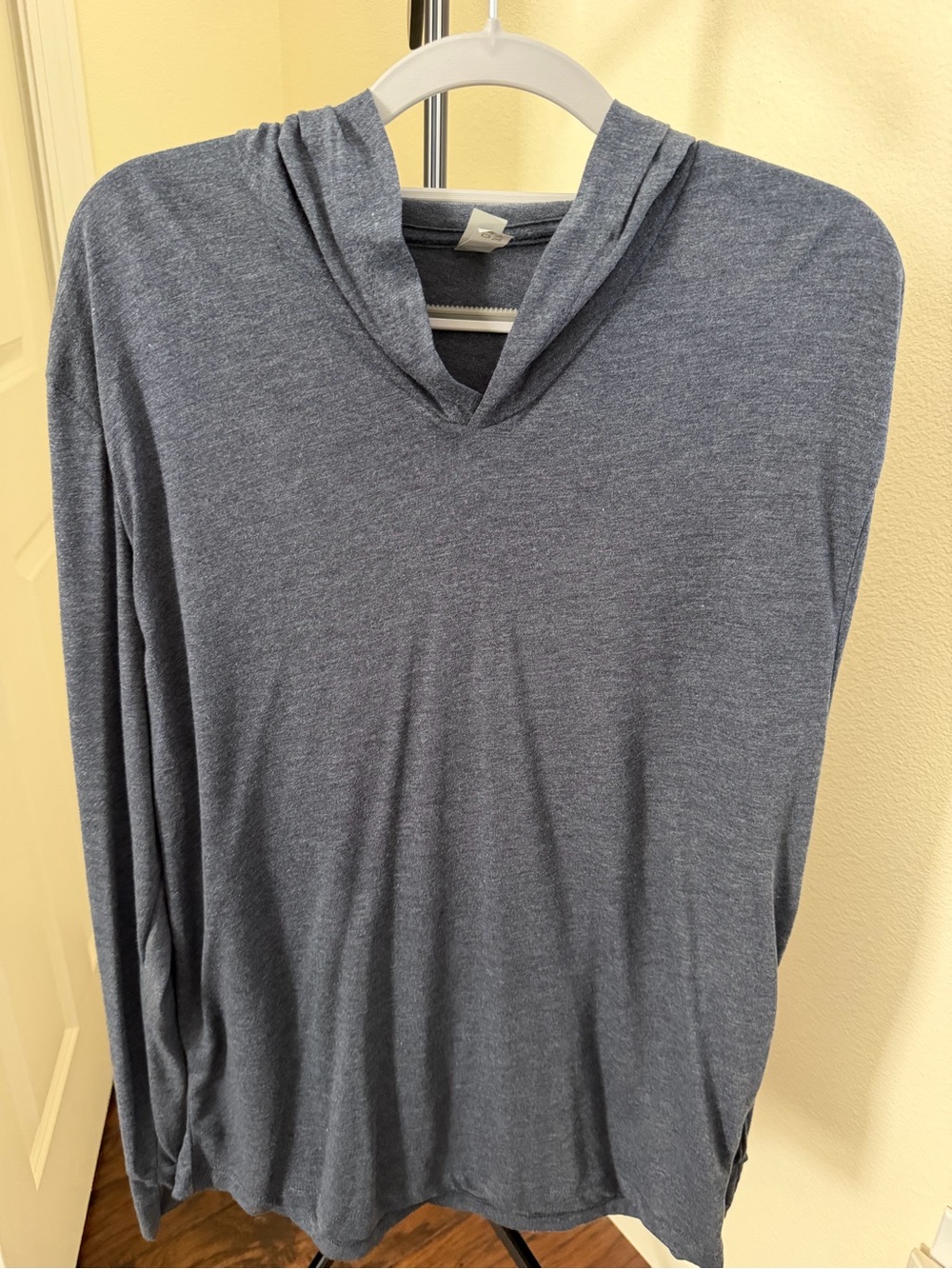 Next Level Apparel Men's Heather Blue Long Sleeve Hooded Tee